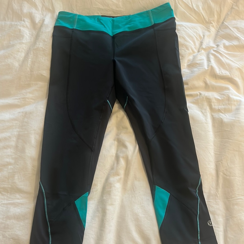 Grey and teal capri pants